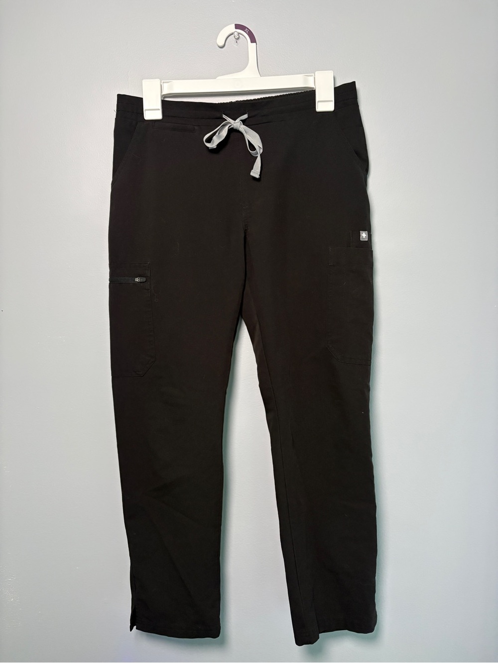 Figs Women’s Black Jogger Scrub Pants with Gray Drawstring